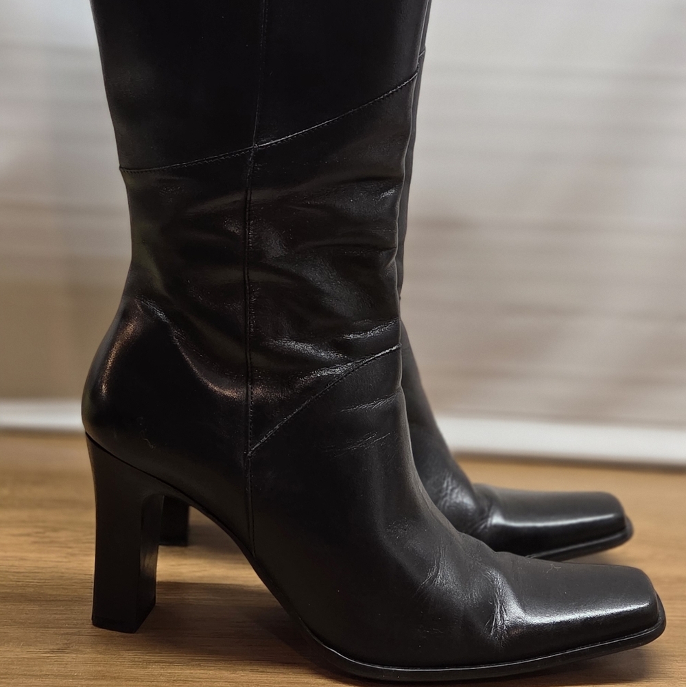 Bruno Valenti Black Leather Knee High Women's High Heel Boots